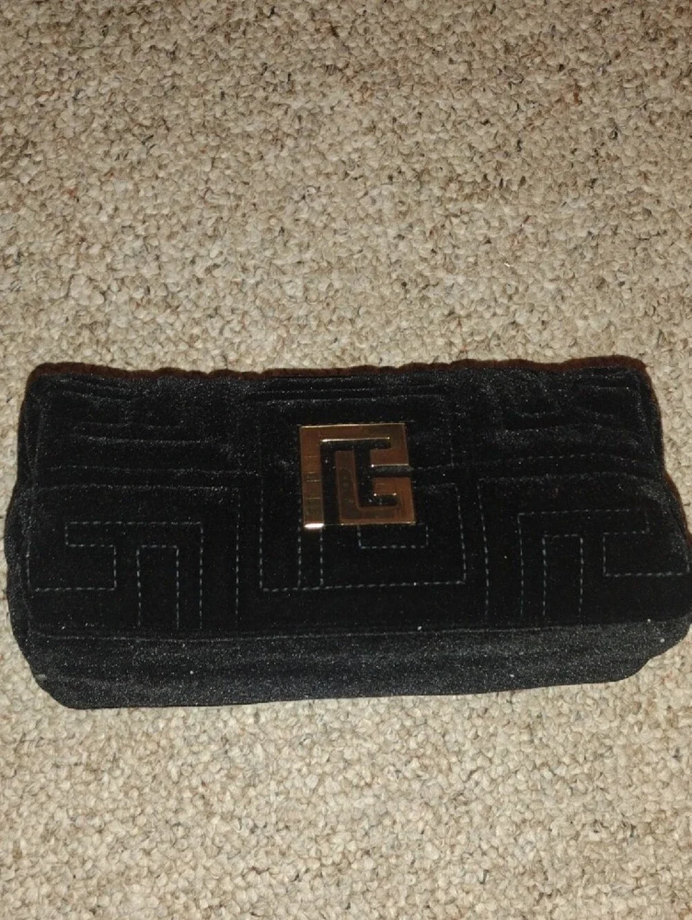 Balmain Black Quilted Velvet Pouch with Gold Hardware